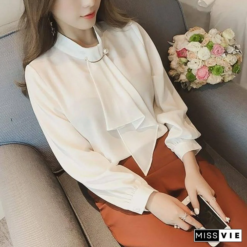 Autumn Casual Korean Women Chiffon Blouse Loose White Shirt Long Sleeve Shirt Fashion Women Streetwear Elegant Ladies Tops
