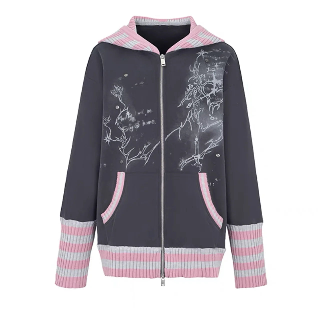Aiertu Women Clothing Fashion Hoodies Jackets Patchwork Hooded Zipper Coat Korean Y2k Tops 2024 Ropa Mujer Casual Vintage Sweatshirts Aiertu