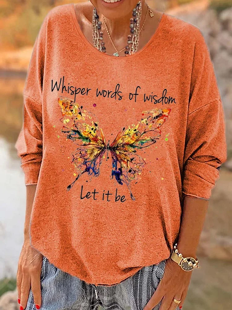 Women Hippie Dragonfly Whisper Words Of Wisdom Let It Be Printed Long Sleeve T-Shirt socialshop