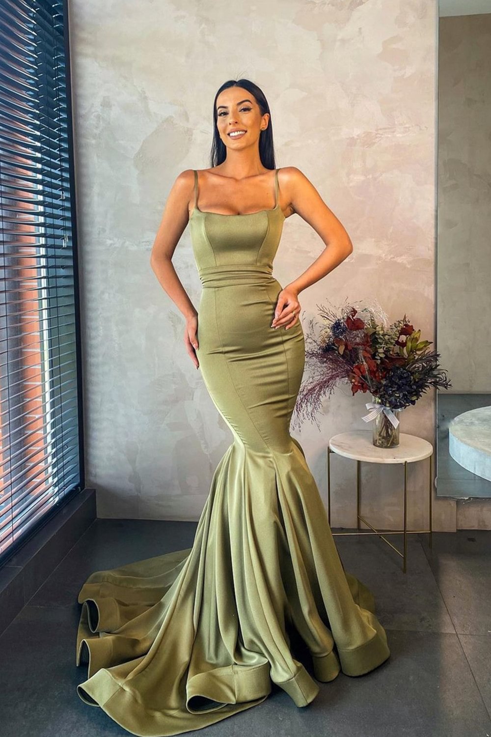 Luluslly Elegant Spaghetti-Straps Mermaid Prom Dress Long Party Gowns