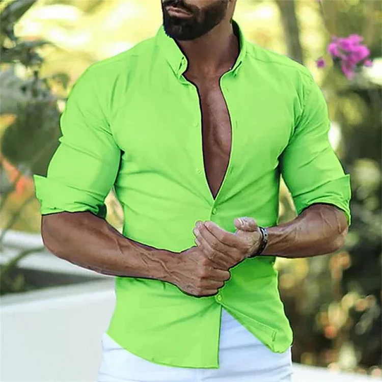 Men's Neon Color Lapel Long Sleeve Shirt 92666113Z