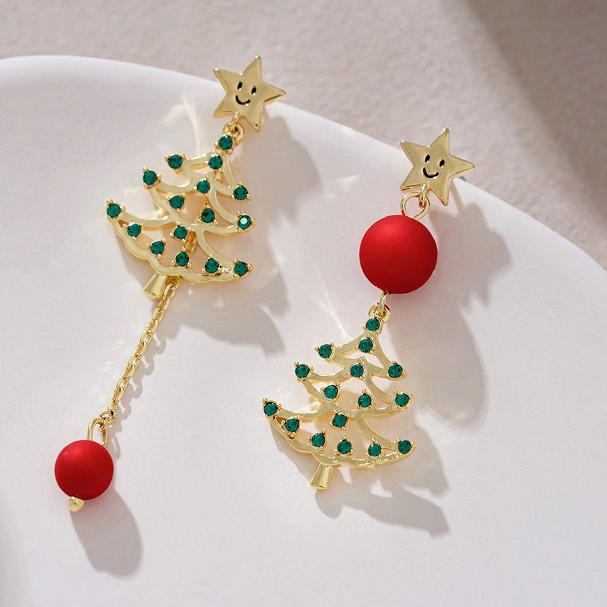 Christmas Gold Star Christmas Tree Shaped Rhinestone Earrings 2024 - Flycurvy 
