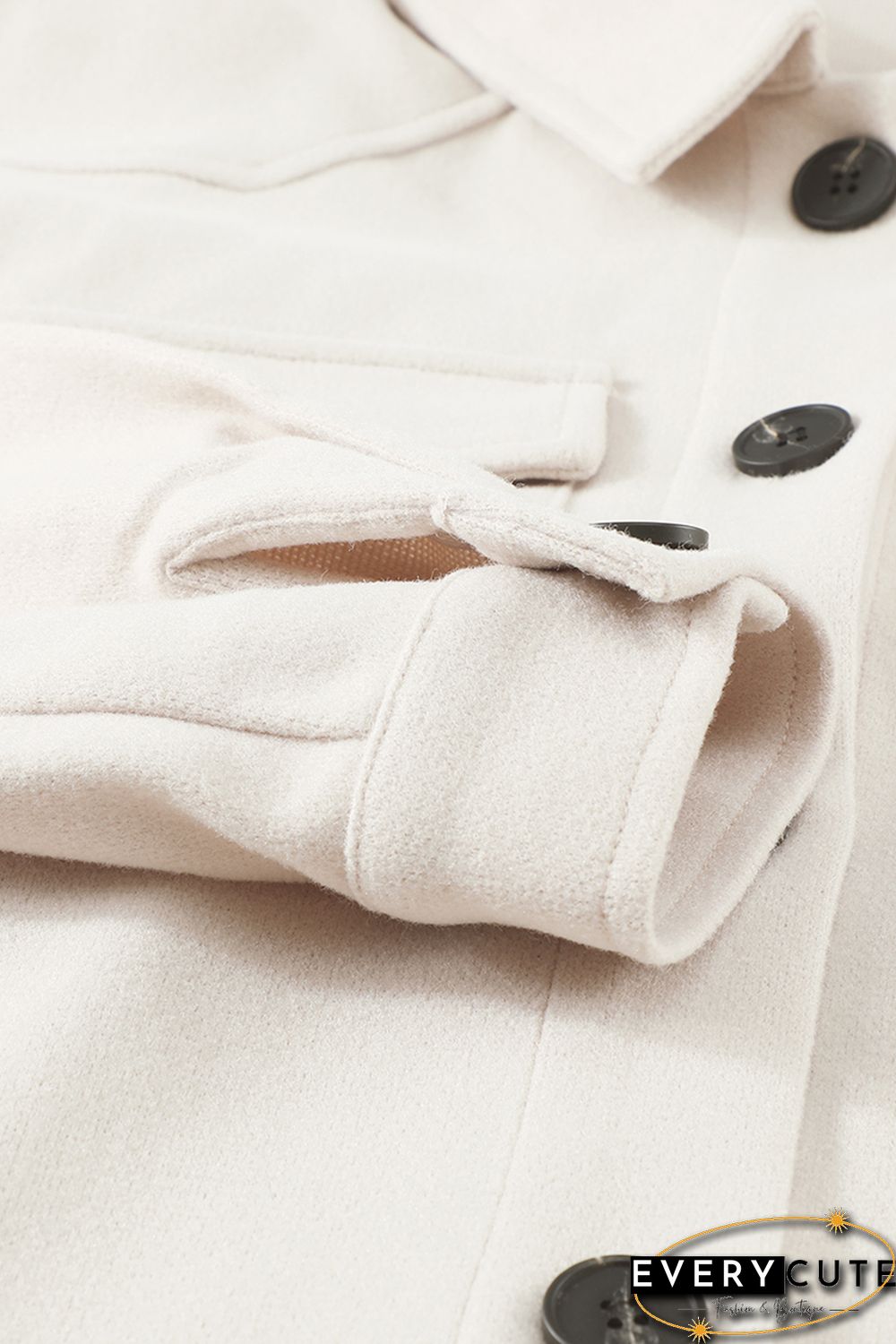 Khaki Lapel Button-Down Coat with Chest Pockets