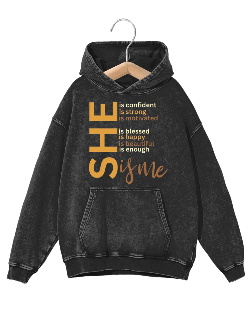 Retro Fashion Distressed Washed She Is Me Print Long-sleeved Unisex Hoodie