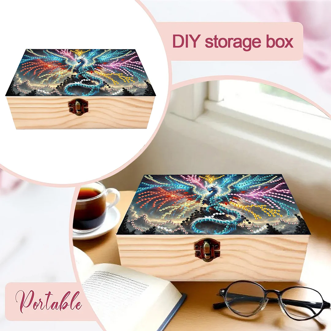 5D DIY Diamond Painting Handmade Wood Storage Box for Home Decor (Dinosaur)
