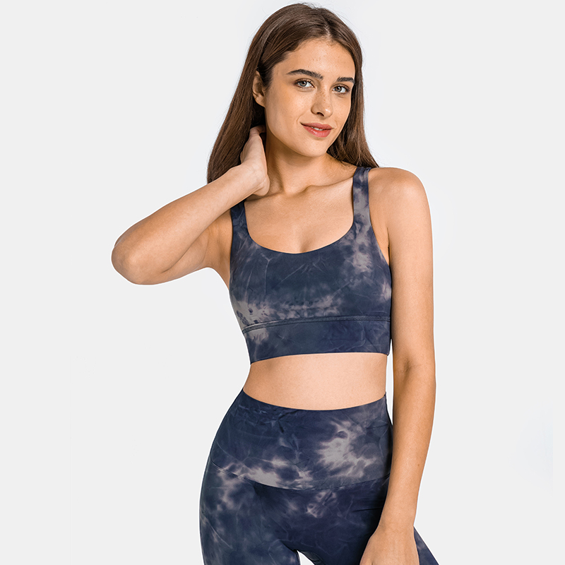 Ink blue Hergymclothing criss cross strap tie dye sports bra online shopping