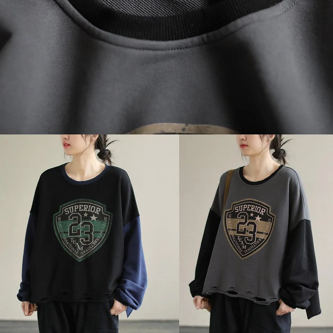 Women Patchwork cotton SpringTunics for women Fabrics Black alphabet Prints top