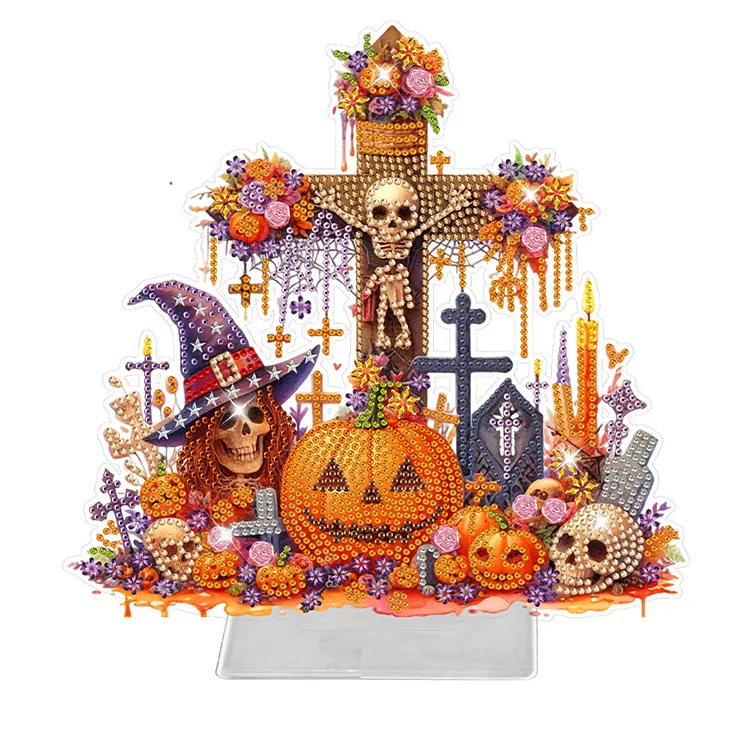 【Ornament】Halloween Pumpkin Cross Diamond Painting Tabletop Ornaments Kit Home Table Decor gbfke