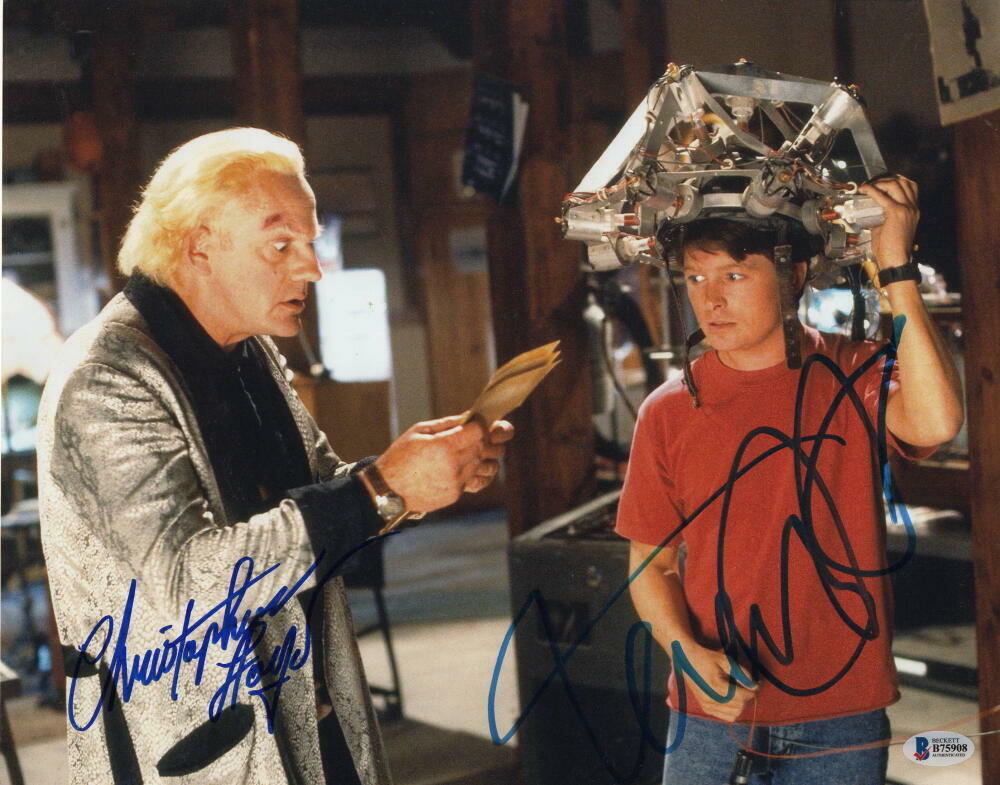 MICHAEL J FOX & CHRISTOPHER LLOYD CAST SIGNED AUTOGRAPH 11x14 Photo Poster painting M - BECKETT