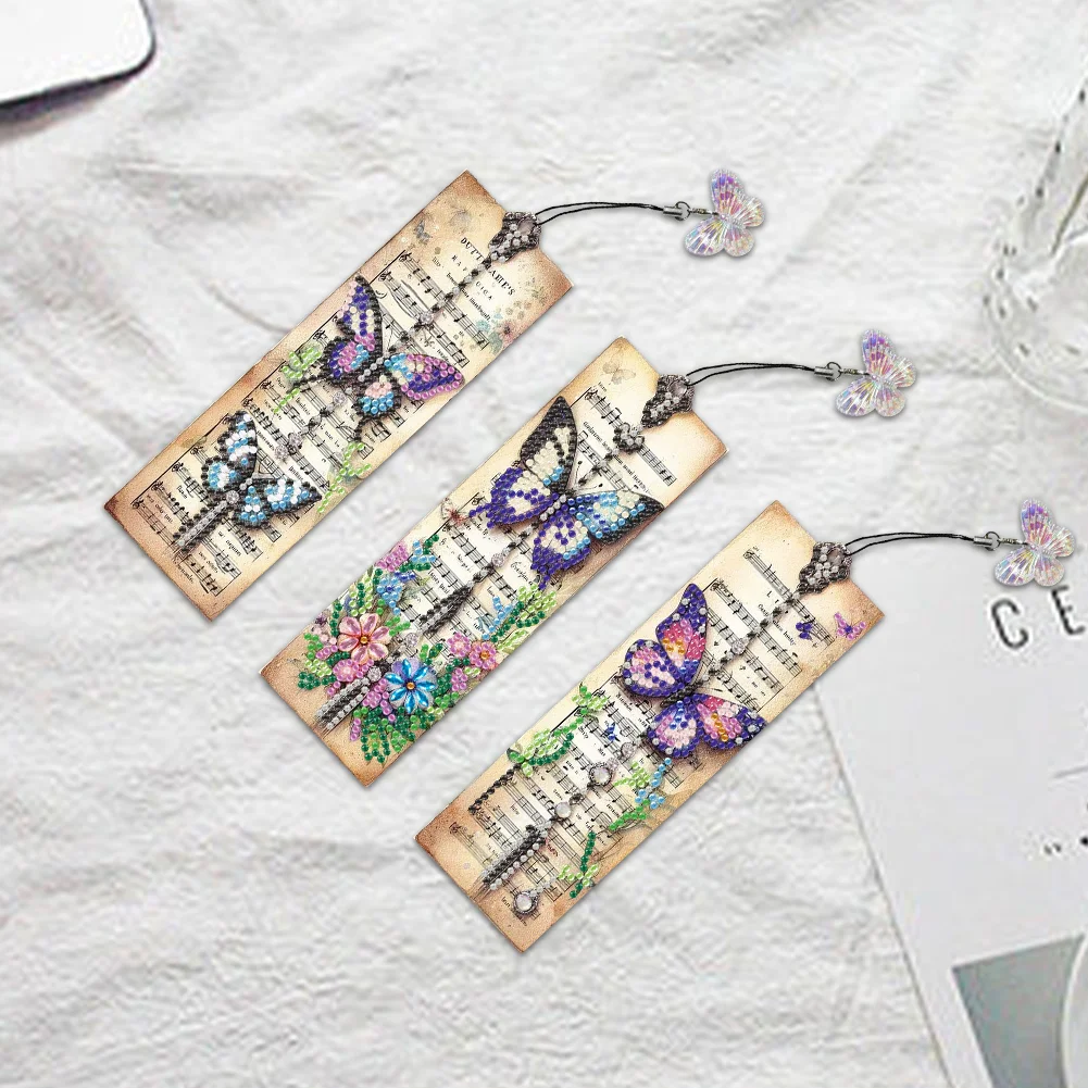 3Pcs DIY Butterfly Special Shape 5D Diamond Painting Bookmark for Book Lovers