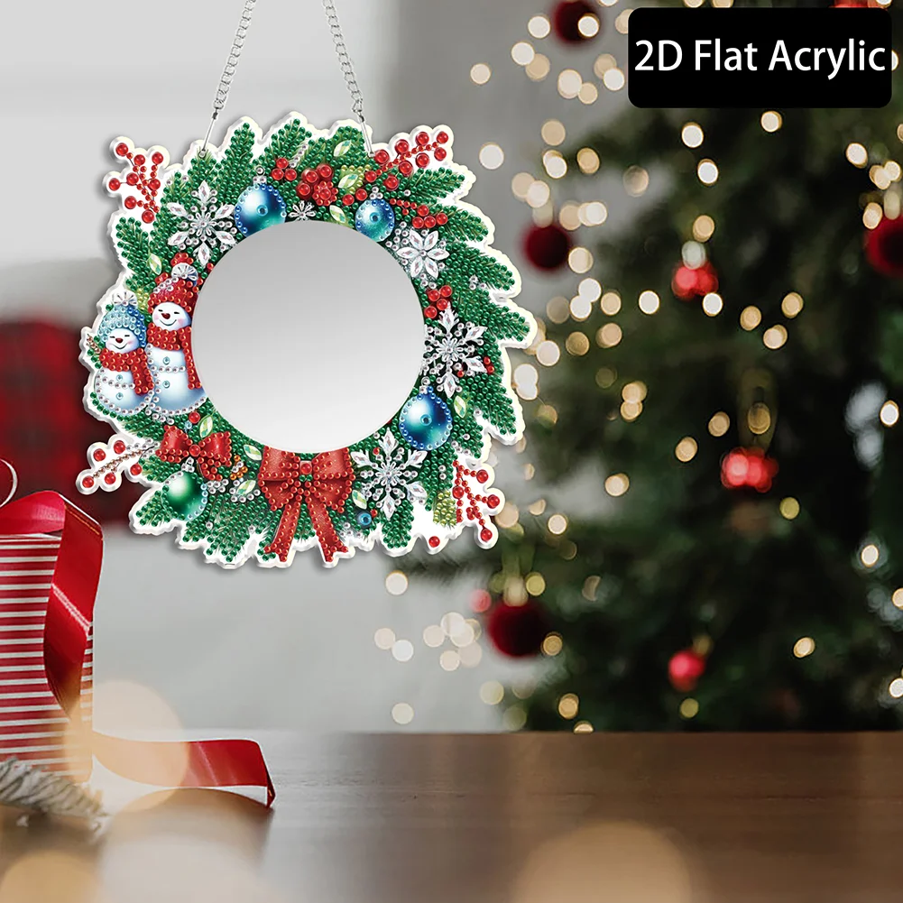 Snowman Wreath DIY Diamond Painting Mirror Kit Diamond Art Makeup Mirror