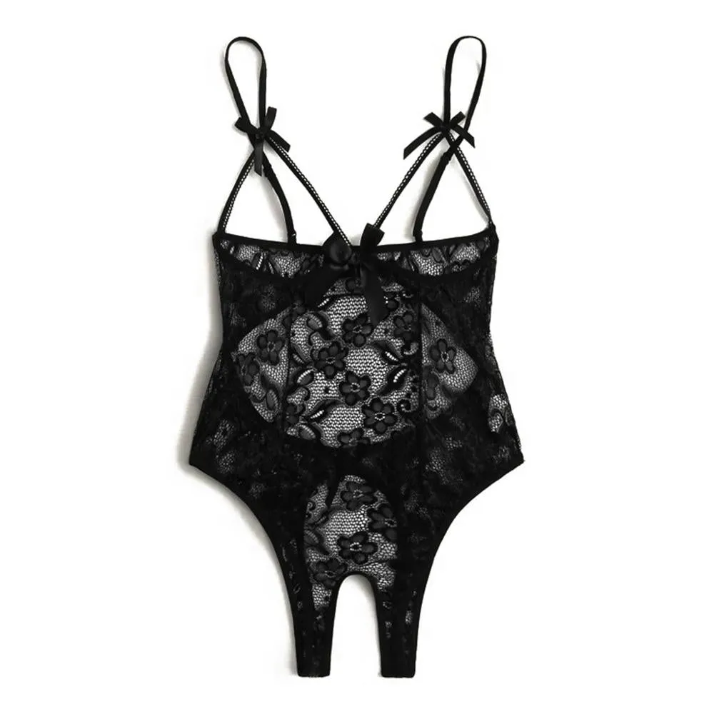 Fashion Sexy Women Exotic Apparel Attraction Hollow Out Lace Perspective With Silver Lingerie Ladies Underwear Plus Size 5 XL