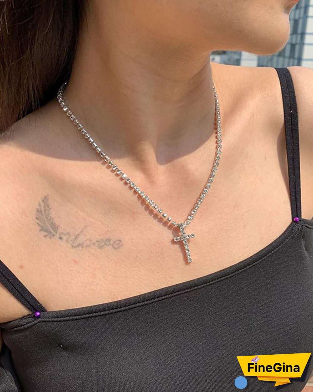 1PCS Cross Pattern Studded Necklace