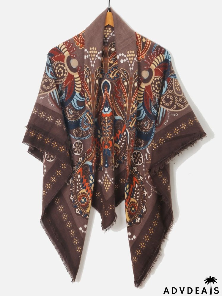 Color Block Woolen Paisley Pattern Scarf