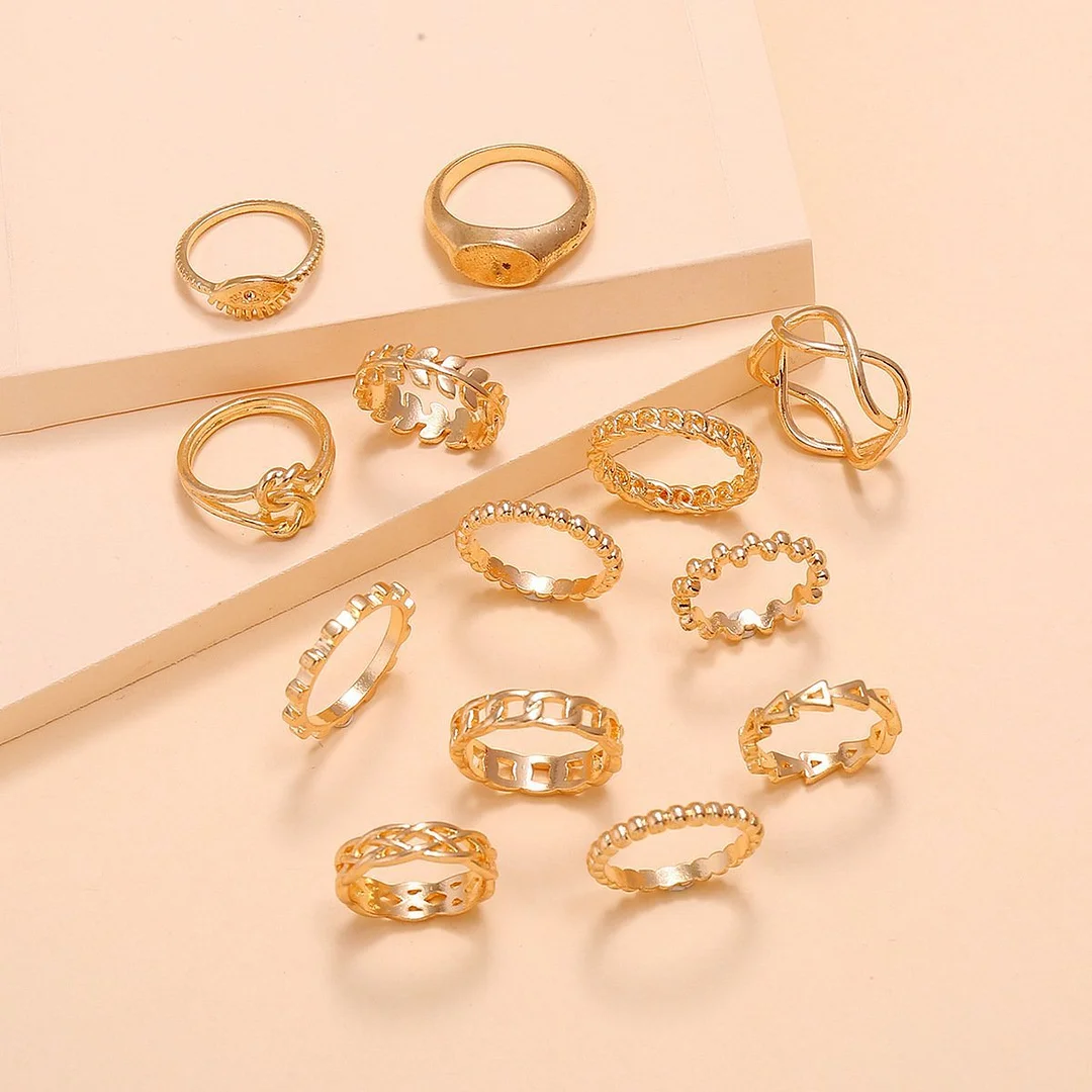 Geometric Leaf Triangle Chain Seal 13 Thirteen Piece Ring