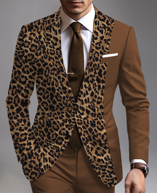 Business Leopard Print Patchwork Peak Lapel One Button Blazer