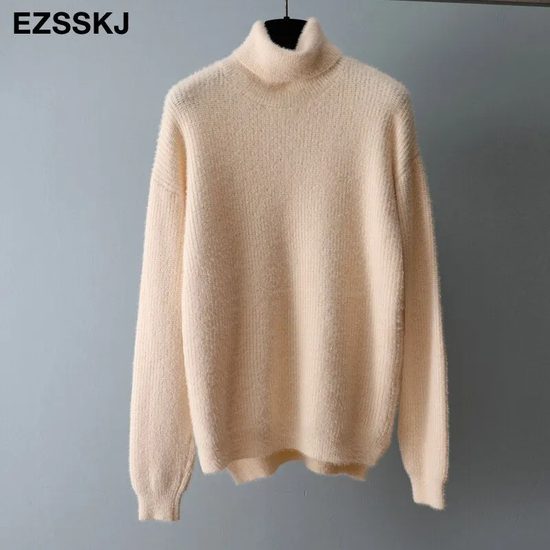 2021 autumn winter oversize turtlenect thick wool cashmere sweater pullovers women long sleeve female casual big sweater jumper