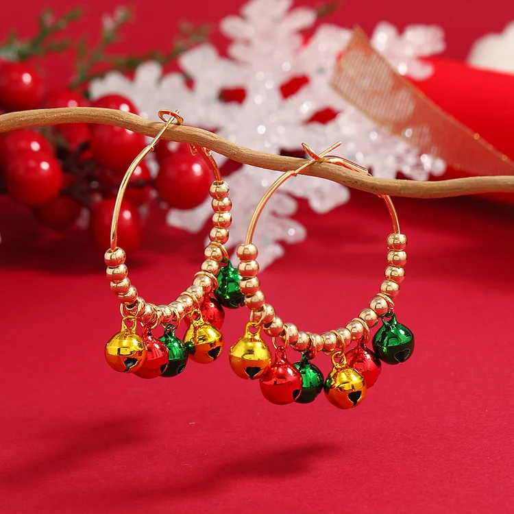 Christmas Handmade Beaded Bell Hoop Earrings