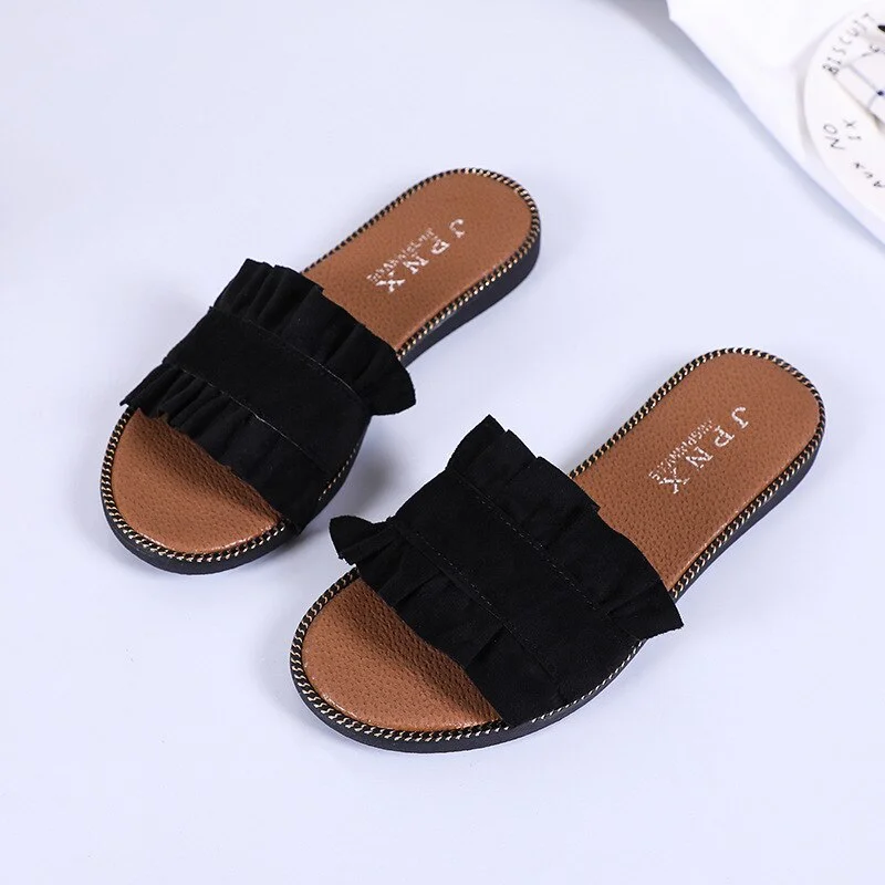 Qengg 2022 Summer Shoes Designer Women Slippers Outside Beach Slides Slippers Ladies Literary Flat-heeled Sandals
