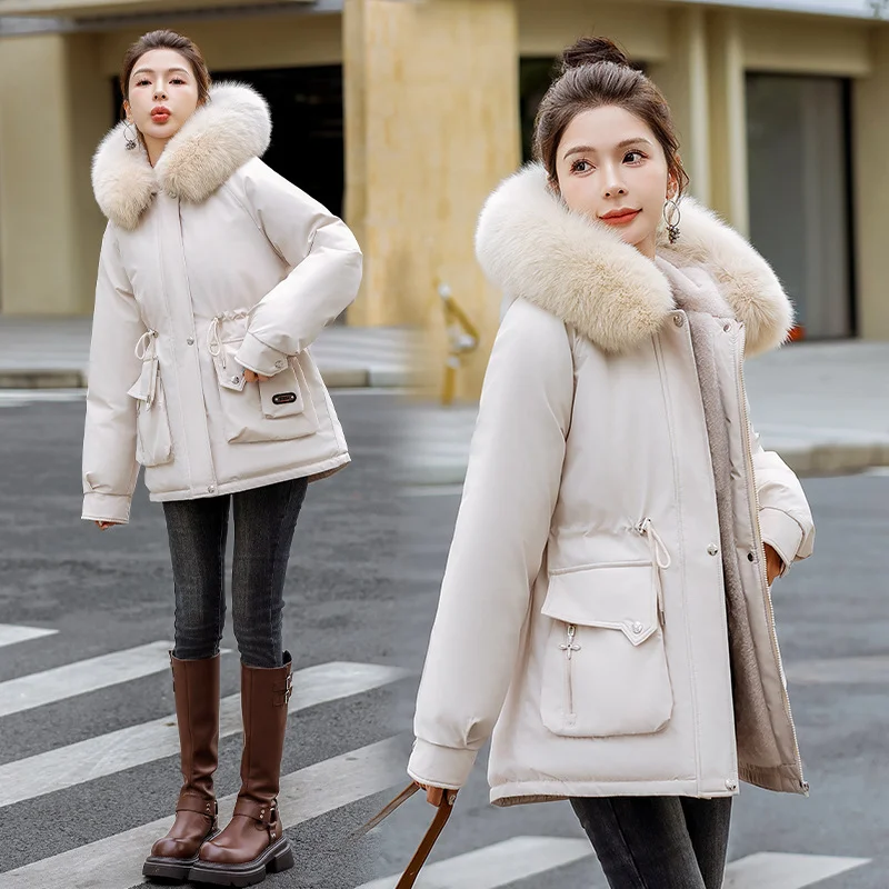 Toloer Parker Cotton Suit Women 2024 Winter Long Plus Velvet Big Wool Collar Down Cotton Suit Korean Version Of Thick Warm Tide Cotton-Padded Jacket-Outfit Ideas