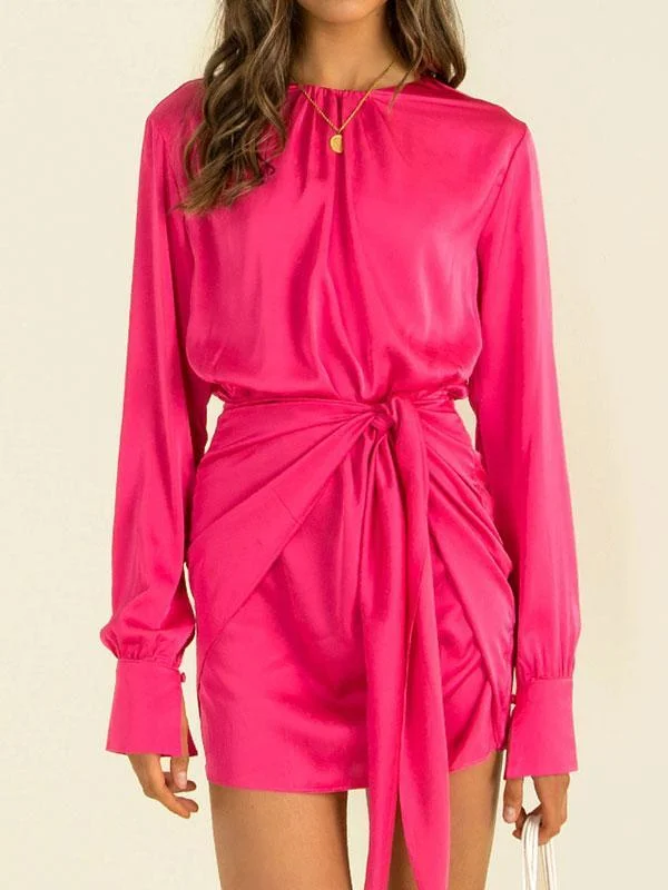 Long sleeve tie front dress