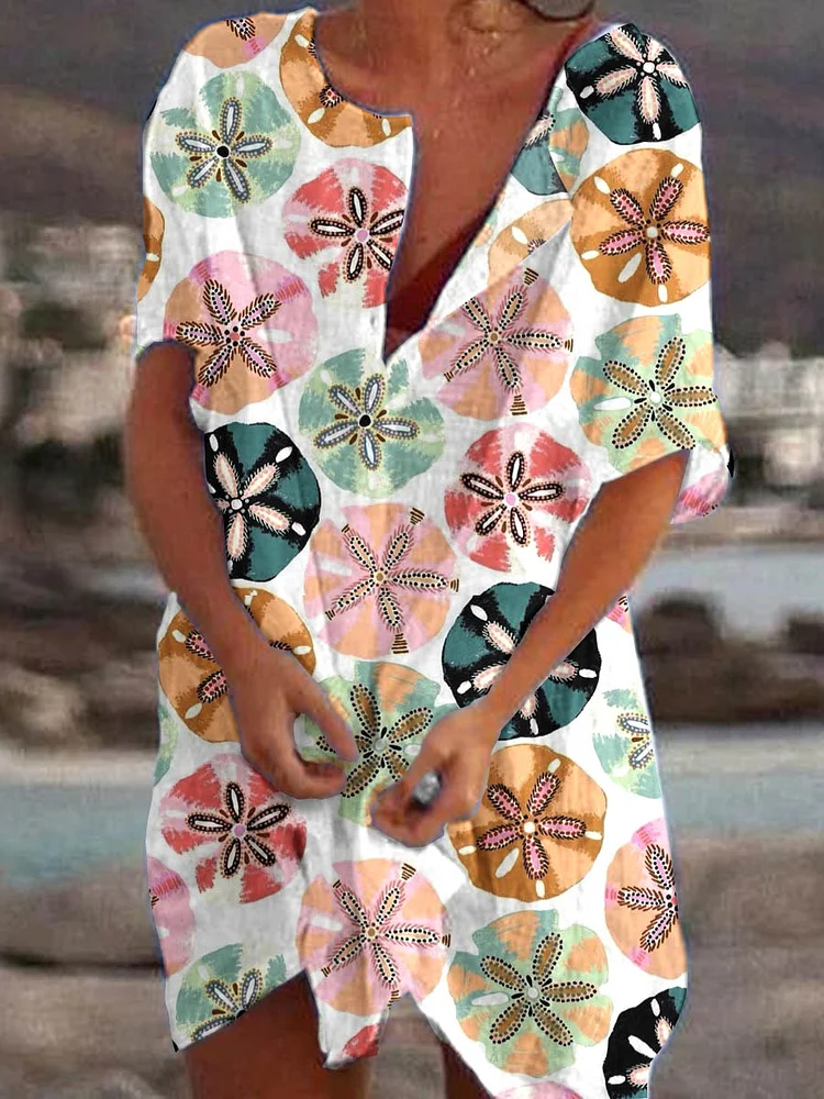 Women's Holiday Floral Print Printed Cotton And Linen Dress