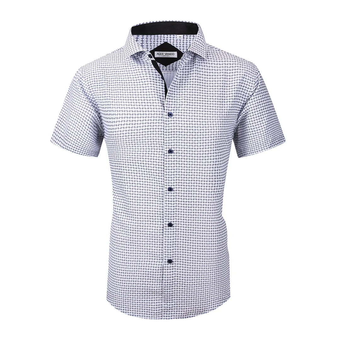 Men's Microfiber Casual Short Printed Shirt White Atom Alex Vando Fashion