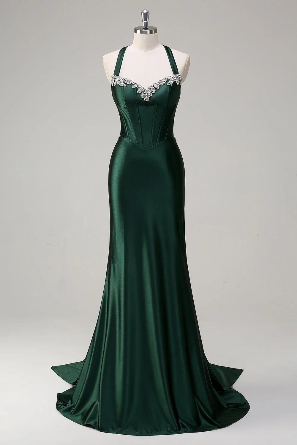 Oknass Halter Sleeveless Long Mermaid Prom Dress With Beading Pleated 