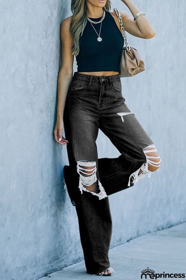 New Casual Jeans Wide Leg Pants with Holes