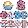 (US Local)8Pcs Wooden Red and Blue Pattern Diamond Art Coasters for Adults Beginners