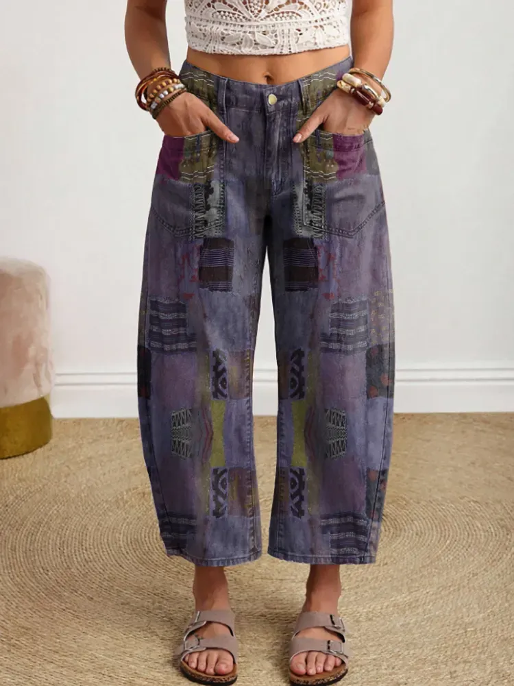 Women's Ethnic Patchwork Art Print Jeans