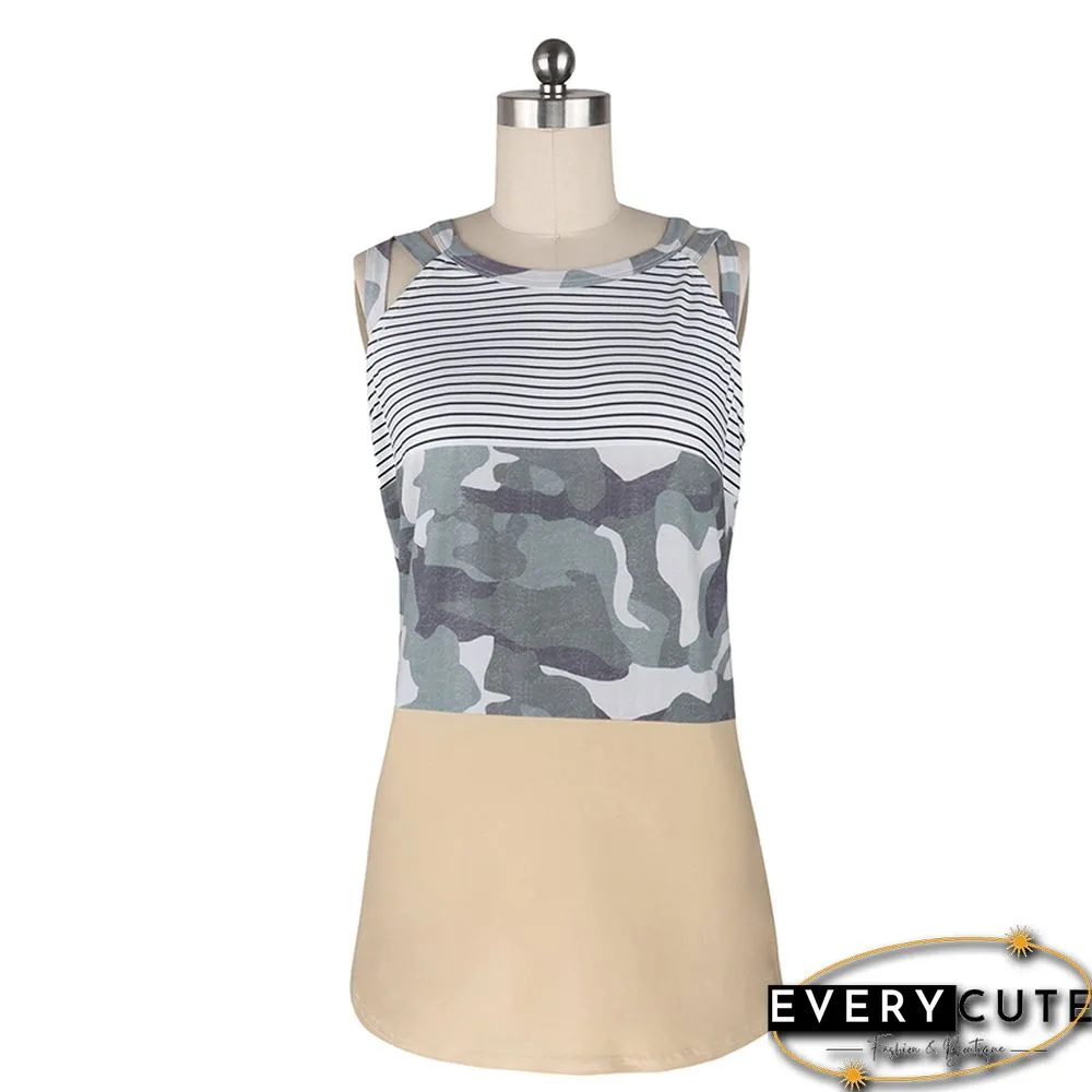 Yellow Colorblock Camo Tank Tops