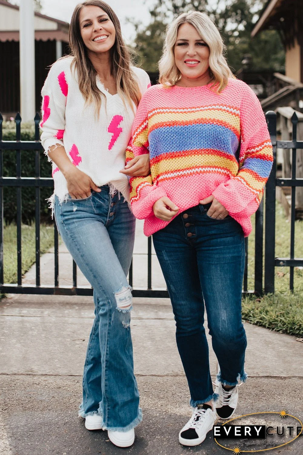 Pink Plus Size Stripe Oversized Sweater