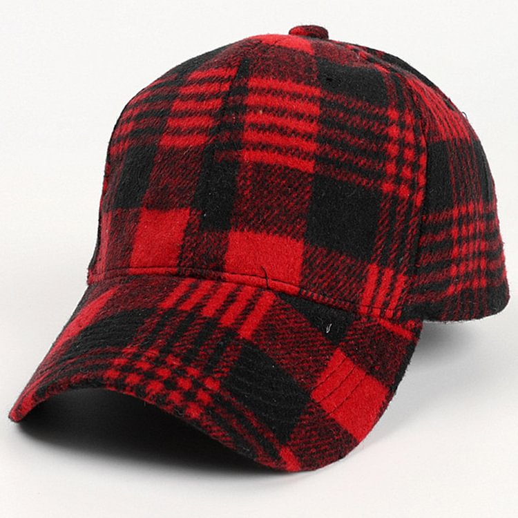 Men's And Women's Autumn And Winter Woolen Plaid Outdoor Warm Hat