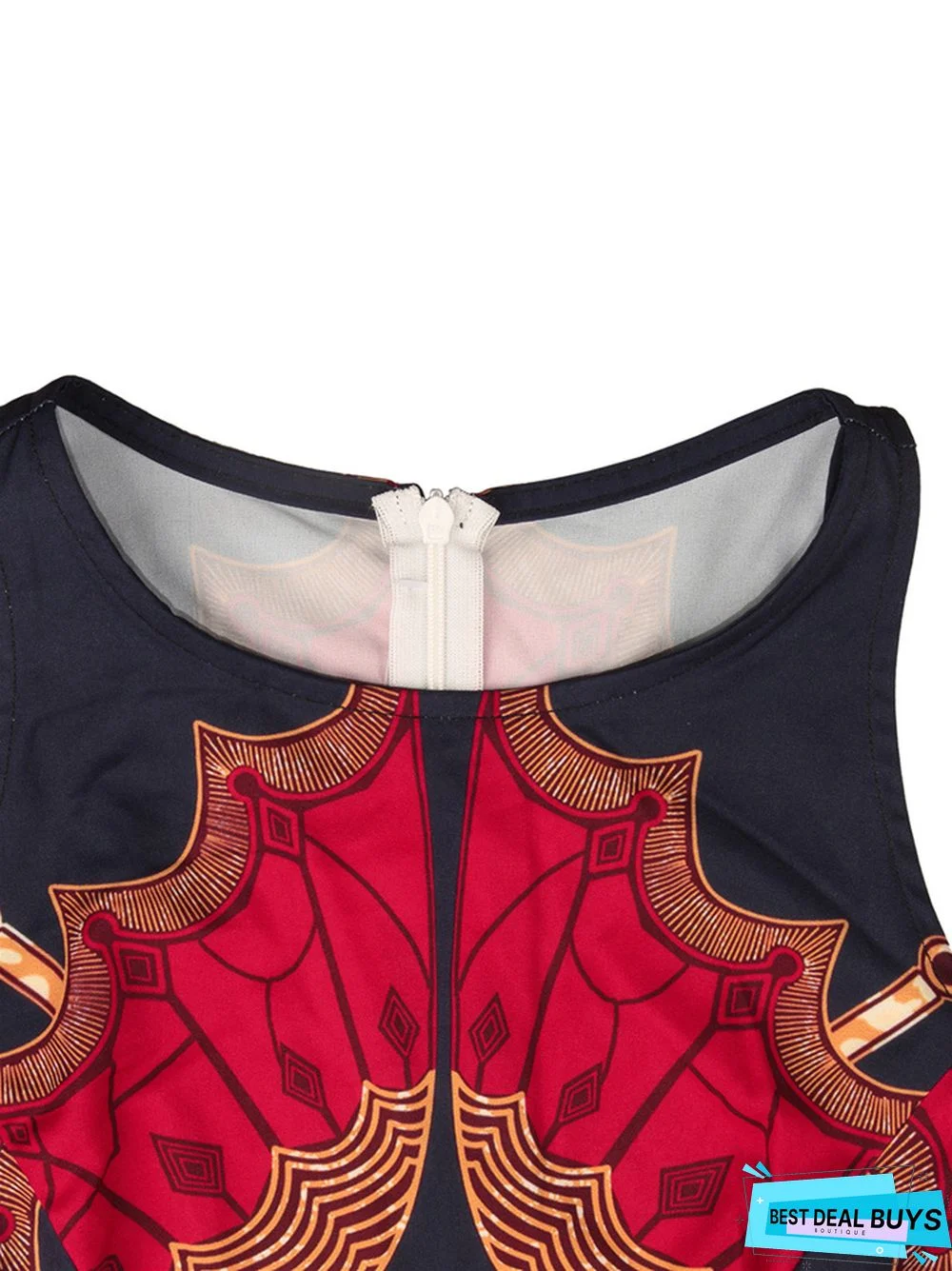 Printed Round Neck Sleeveless Large Hem Long Dress