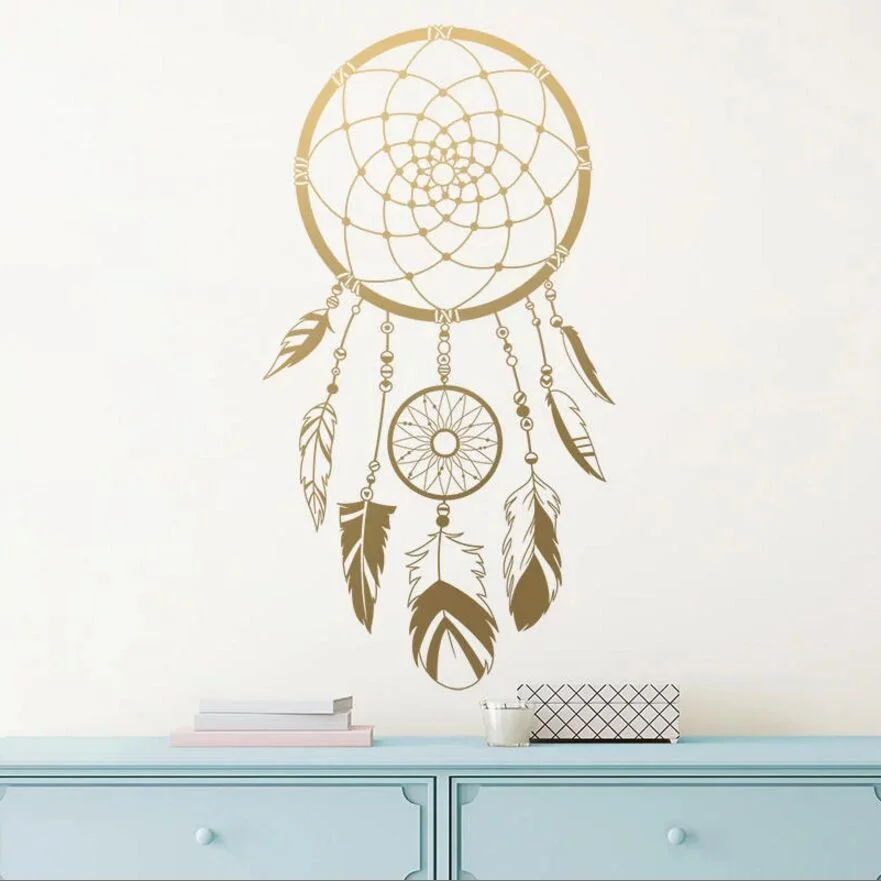 Home Bedroom Decoration Dream Catcher Pattern Vinyl Wall Art Sticker Boho Style Dreamcatcher With Feather Wall Decal Gift AZ485