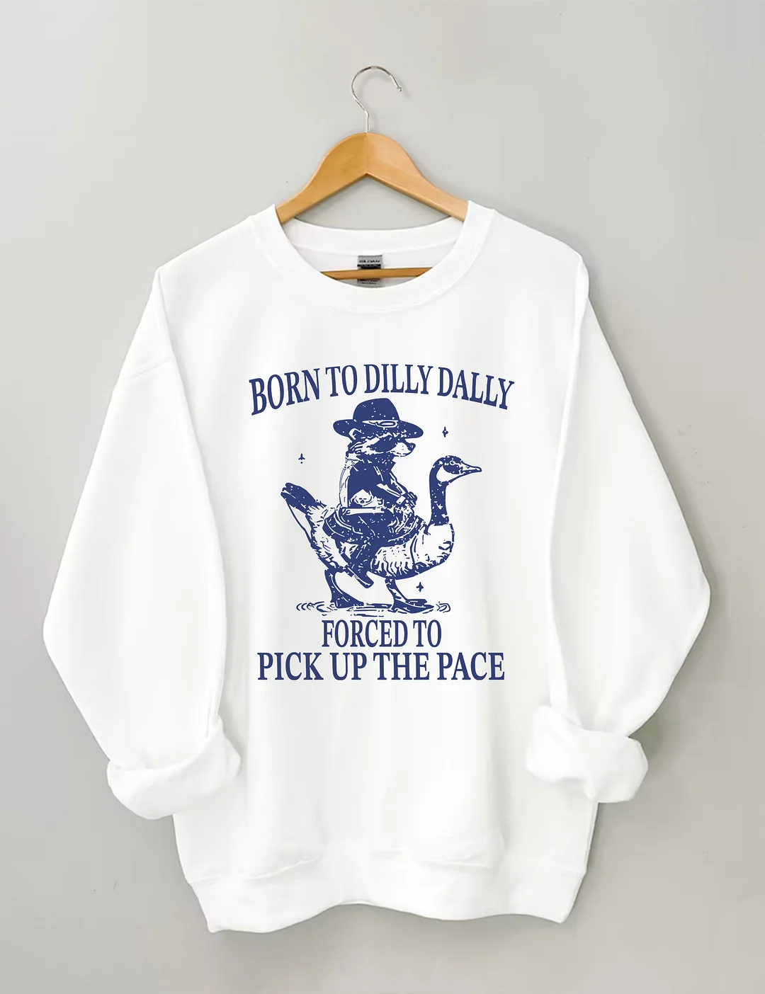 Born To Dilly Dally Forced To Pick Up The Pace Goose Raccoon Sweatshirt
