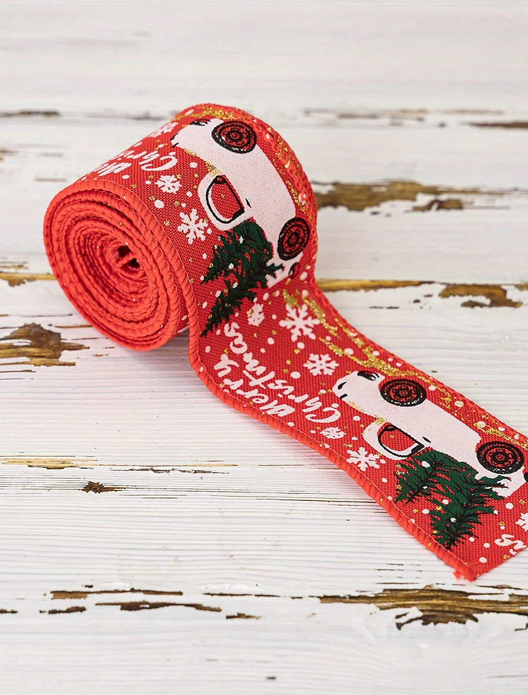 Christmas Ribbon 1 Rolls Christmas Vintage Truck Wired Burlap Ribbon Christmas Decoration Ribbon for Gift Decoration Thanksgiving Wreath and Crafts Christmas Decoration