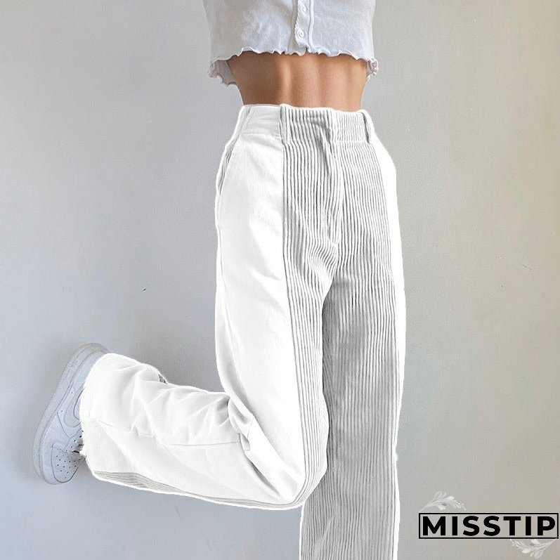 Temperament High Waist Corduroy Panel Pants