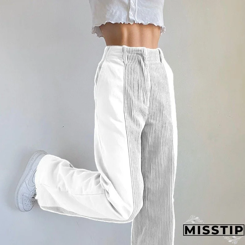 Temperament High Waist Corduroy Panel Pants