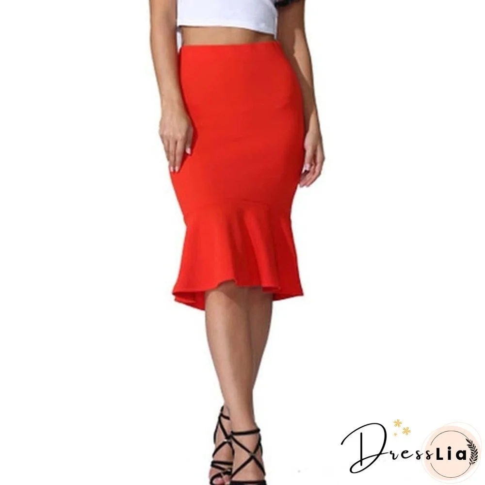 Summer Fishtail Skirt Lady High Waist Mermaid Skirt Solid Color Office Wear Skirts Women Fashion Plus Size Skirts