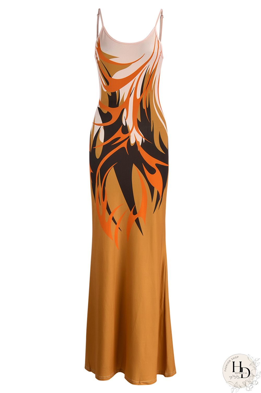 Ginger Fashion Sexy Print Backless Spaghetti Strap Long Dress