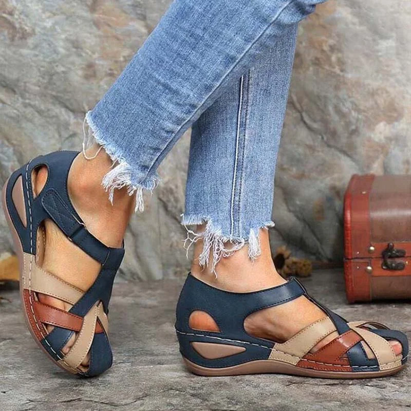 2021 Women's Sandals Wedge Buckle Strap Sandals Female Retro Casual Sewing Women Shoes Flats Platform Retro Sandalias Plus Size