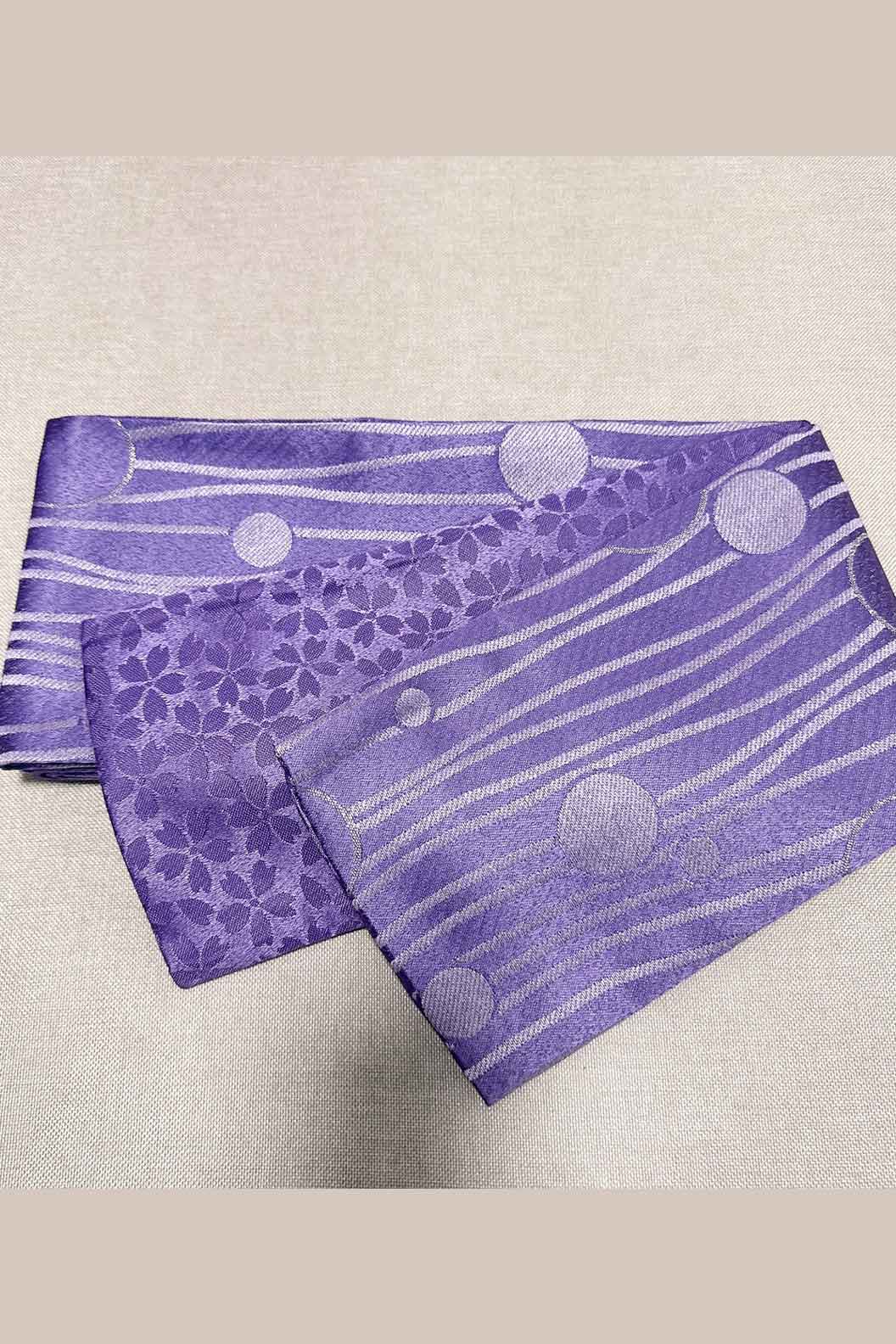 Flat Obi Belt--Purple Stripes Stupa Stones