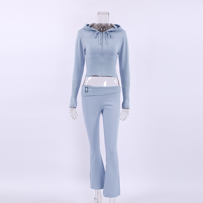 Ootddress Knit Hoodie And Pants Sets Women Outfits Low Waist Knitted Cropped Top Sweat Leggings Women Two Piece Set Tracksuit New
