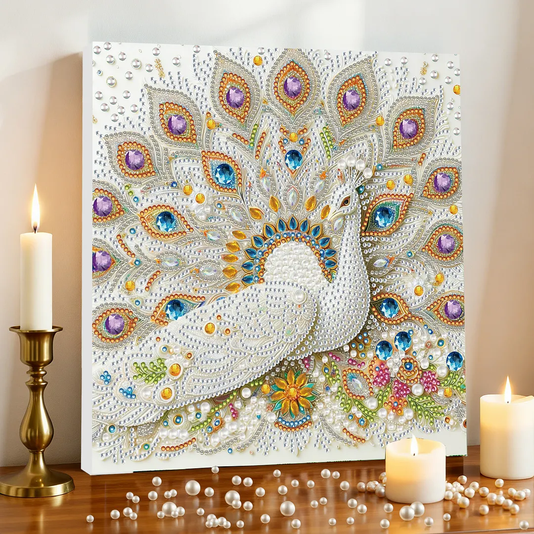 Peacock DIY Special Shape Drill Diamond Art Pearl Painting Kit with Frame 25x25cm Art Craft Pearl Diamond Painting for Adults Beginners Home Decor