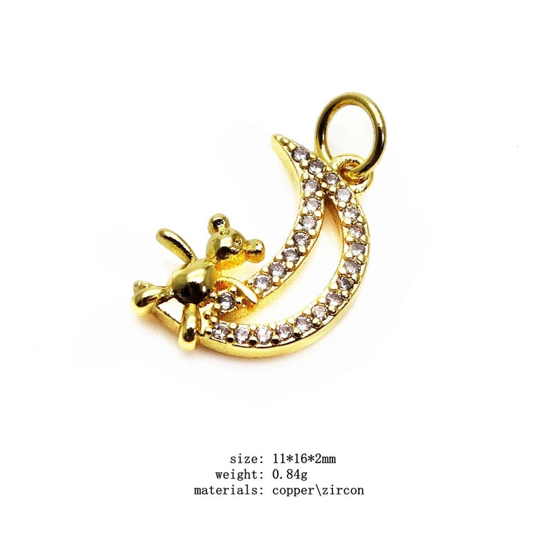 1 Piece Copper Zircon Rabbit Star Moon Pendant