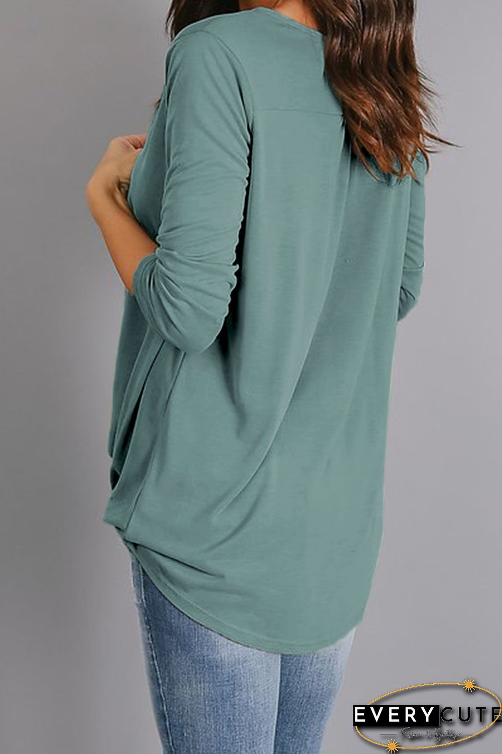 Green Wrap Hi-lo Hem Blouse
