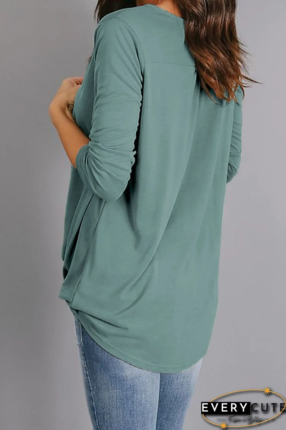 Green Wrap Hi-lo Hem Blouse