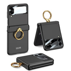 MAGNETIC HINGE WITH RING HOLDER & CAMERA LENS GLASS PHONE CASE FOR SAMSUNG GALAXY Z FLIP 4